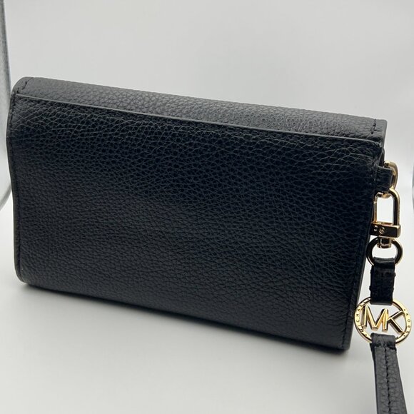 Michael Kors Black Pebbled Leather Card/ID/Cell Case Clutch Wristlet Purse - Picture 2 of 7